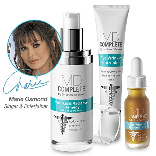 MD Complete WRINKLE & RADIANCE TRIO with RETINOL, VITAMIN C and PEPTIDES (3-Step Regimen: Wrinkle & Radiance Remedy 1.0 oz + Eye Wrinkle Corrector 0.5 oz + Retinol Vitamin C Serum 0.5 oz) TRIO