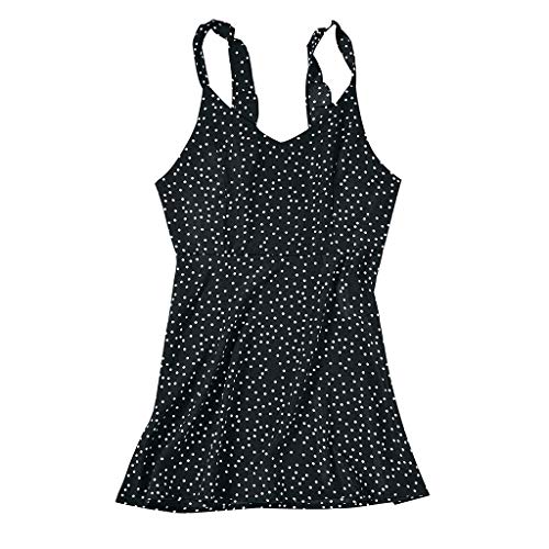 Caopixx Women's Summer V-Neck Sleeveless Polka Dot Beach Dress Short Mini A-Line Dress Black