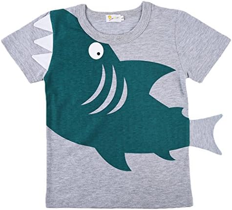 Tecrok Little Boys Short Sleeve Shark Tee Cotton Toddler Kids Casual T-Shirt For Age 2-8 Years, Gray, 7