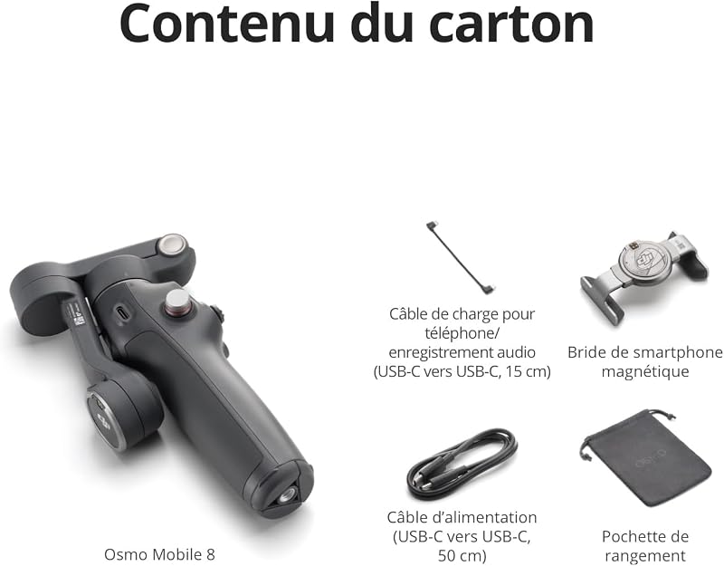 Bundle Standard DJI Osmo Mobile 8, nacelle stabilisatrice pour Smartphone