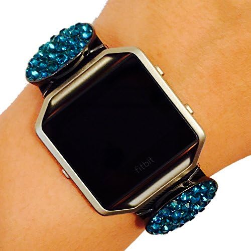 Fitbit Blaze Jewelry - Fitbit Fitness Tracker Accessory Bracelet - Simple Oval Hematite Blue Pink Rhinestone Studded PROVIDENCE Fitbit Charm Accessory (Blue)