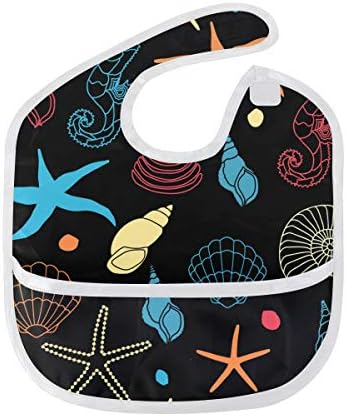 MALPLENA Essentials Lap Shoulder Bibs Blue Red Seahorse Stars Conch Waterproof Fabric for Baby Girls or Boys