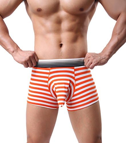 Snlydtan Men Striped Elephant Nose Separate Pouch Boxer Underwear Pantie Orange S