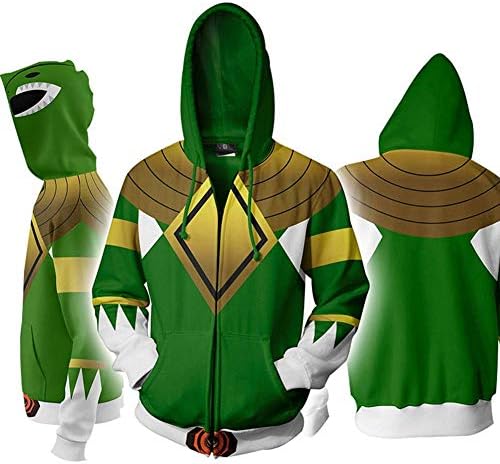 TOOSD Men's Hoodies,Classic Power Rangers 3D Digital Print Zipper Hooded Outdoor Casual Jacket-M-XXXXXL