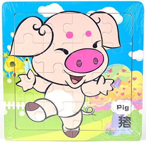 16-piece Twelve Chinese Zodiac Signs Wooden Colorful Jigsaw Animal Puzzle, Pig