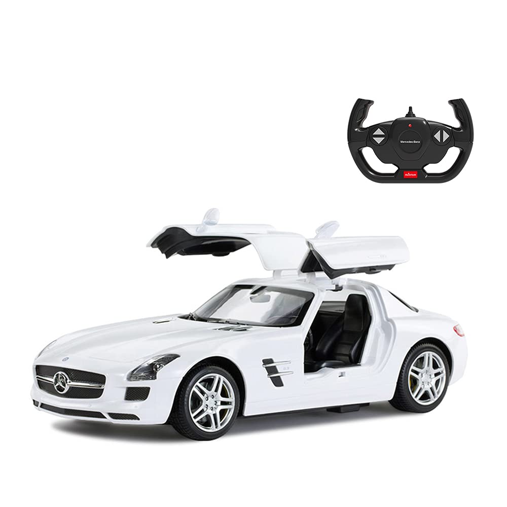 RASTAR Mercedes Benz Remote Control Car, 1/14 Scale RC Mercedes Benz SLS AMG RC Model Car, Open Doors by Manual – White