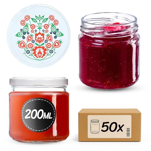 KADAX 50er Set Einmachgläser 200ml TO66, Marmeladengläser Vorratsgläser Mason Jar mit Schraubdeckel, Luftdicht & Spülmaschinenfest, Honig- & Dessertgl