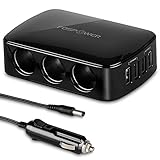 FosPower 3 Socket Cigarette Lighter Splitter Adapter with 4-Port USB [6.8A / 34W Max] Car Charger for iPhone, Android Smartphones, Tablets & MP3