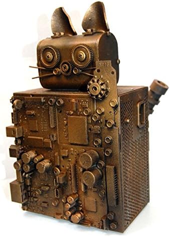 Max the Kitty Cat - One of A Kind Mixed Media &amp; Metal Large Sculpture, Antique Gold