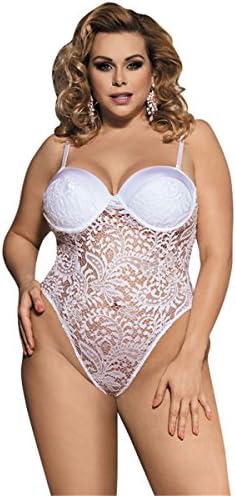 SheSmile Women Sexy Lace Strap Bodystocking 5XL Plus Size Lingerie Bodysuit Babydoll