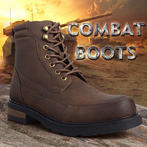 GM GOLAIMAN Men's Combat Boots Winter Work-Lace Up Zip Apron Toe Ankle High Boot for Hiking Motorcycle Riding Military Tactical Brown 10.5 - Thumbnail 7