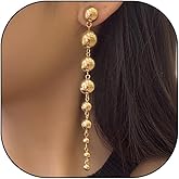 14K Gold Beaded Tassel Drop Earrings for Women,Trendy Long Ball Dangle Earrings for Party Prom,Metal Round Ball Earrings Jewlry Gifts