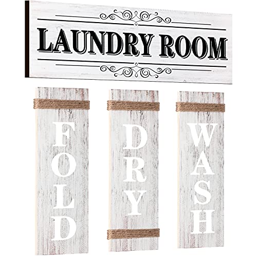 4 Pieces Home Vintage Laundry Room Canvas Wall Art, Rustic Laundry