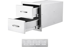 FESTISOUL 14W x 23D x 15H Inch Outdoor Kitchen Drawers Stainless Steel, Flush Mount Double Drawers with Stainless Steel Handle, Venting Panel Weatherproof for Kitchen Island Patio, Grill Station