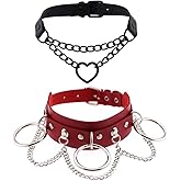 SNOLLOWYY Women Choker Necklace,Adjustable PU Leather Gothic Punk Rock Choker Collar Necklace For Women Girls Boys Men