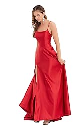 Women's satinprome Dress Long Train Side Slit Satin