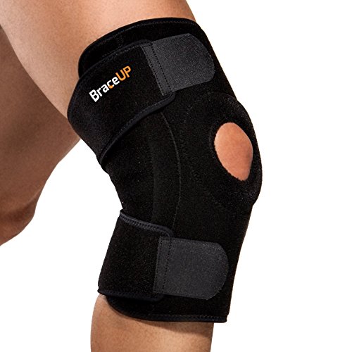 BraceUP® Breathable Knee Stabilizer and Support with Spring Steel Stays, One Size Adjustable Knee Brace (Black)