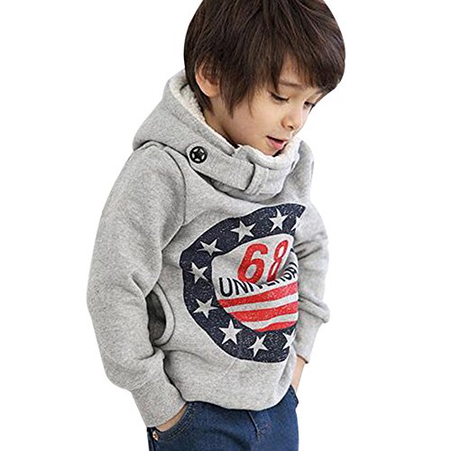 DIGOOD Baby Boys Printing Hoodie Tops,for 2-7 years old,Warm Thick Long Sleeve Blouse Clothes (Gray, 3-4 Years old)