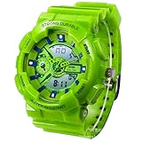 New Unisex Fashion Sport Watch Analog/Digital Water Resist Dual Time Multifunction Alarm Led Womens Mens Wristwatch 6 Colours Option (Green)