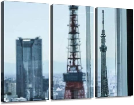 Amazon Co Jp 東京タワー 六本木ヒルズ 東京スカイツリー 東京 世界貿易センタービル 浜松町 展望台 シーサイドトップモダン アートボード 壁アート 壁掛け モダンアート 壁飾り木枠セット 壁芸術 新築祝い ホーム キッチン