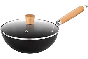 Evolkult Wok with Lid, Carbon Steel Pan Small Wok, Household Non-Stick Frying Cookware, Kitchen Cookware for All Stoves,7.87 