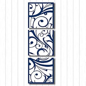 Canvas Wall Art Blue Flowers Pattern Painting Artwork for Home Prints Framed - 12"x12"x3 Panels
