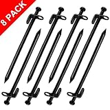 EXPLOMOS Tent Stakes, Heavy-Duty Steel Solid Tent Stakes Pegs for Outdoors Mountain-Climbing/Camping Hiking with Metal Stopper (Pack of 8, 11.8", Black)
