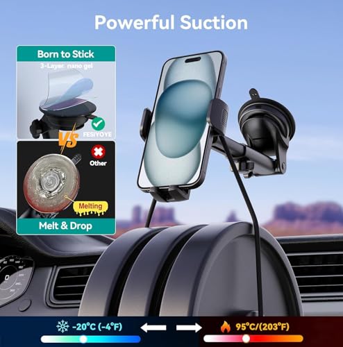 Phone Holders for Your Car [Ultra-Durable Suction] Cell Phone Car Mount for Dashboard Windshield Air Vent Universal Automotive Accessories Car Mount Cradles Fit for iPhone Android Smartphones