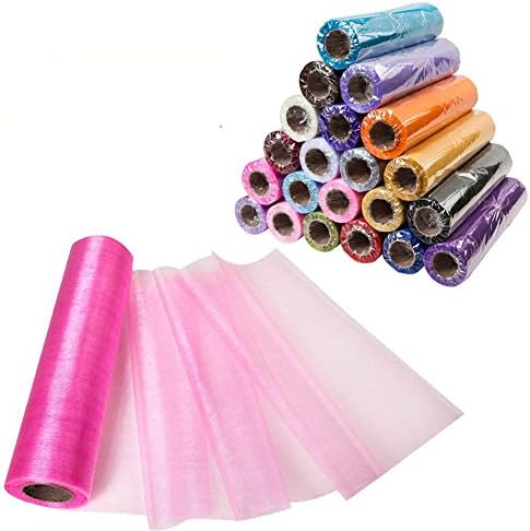 Meijuner 29CM Width X 25M Length Organza Roll Sashes Fabric Table Runner Chair Sashes Bow for Decoration (Dark Pink)