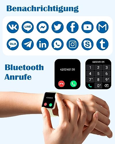 RUIMEN Smartwatch for Men and Women, Bluetooth Call Function, 1.85 Inch Fitness Watch with 100+ Sports Modes, SpO2 Heart Rate Monitor, Sleep Monitor, Pedometer, IP68 Waterproof, AI Voice Assistant for Android iOS Mobile Phone