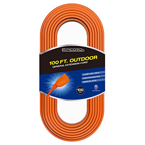 Epicord 16/3 Outdoor Extension Cord Heavy Duty Extension Cord 3 Conductor (100Feet)