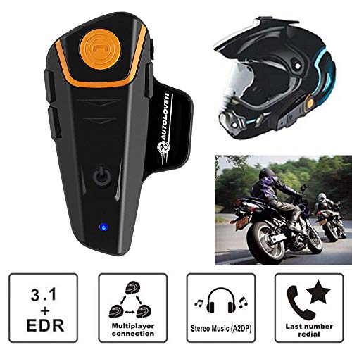 AUTOLOVER Motorbike Bluetooth Headset, BT-S2 1000M Motorcycle Helmet Intercom Interphone and Audio for MP3 Player/GPS/Walkie-Talkie, Hands Free & FM Radio (Single)