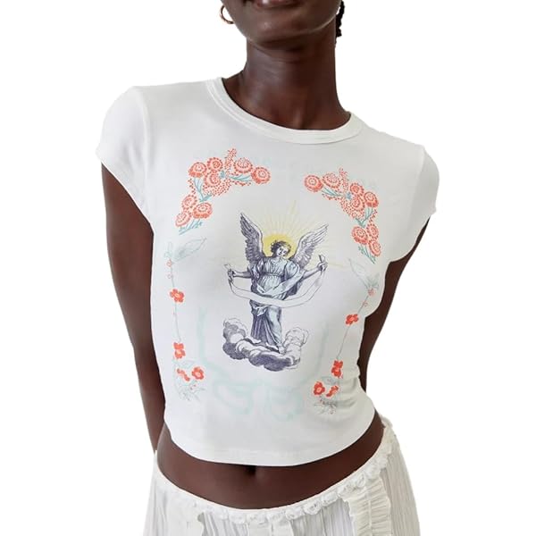 Women's Y2K Hawaiian Flower Crop Top - Glitter Graphic Vintage Summer Tee