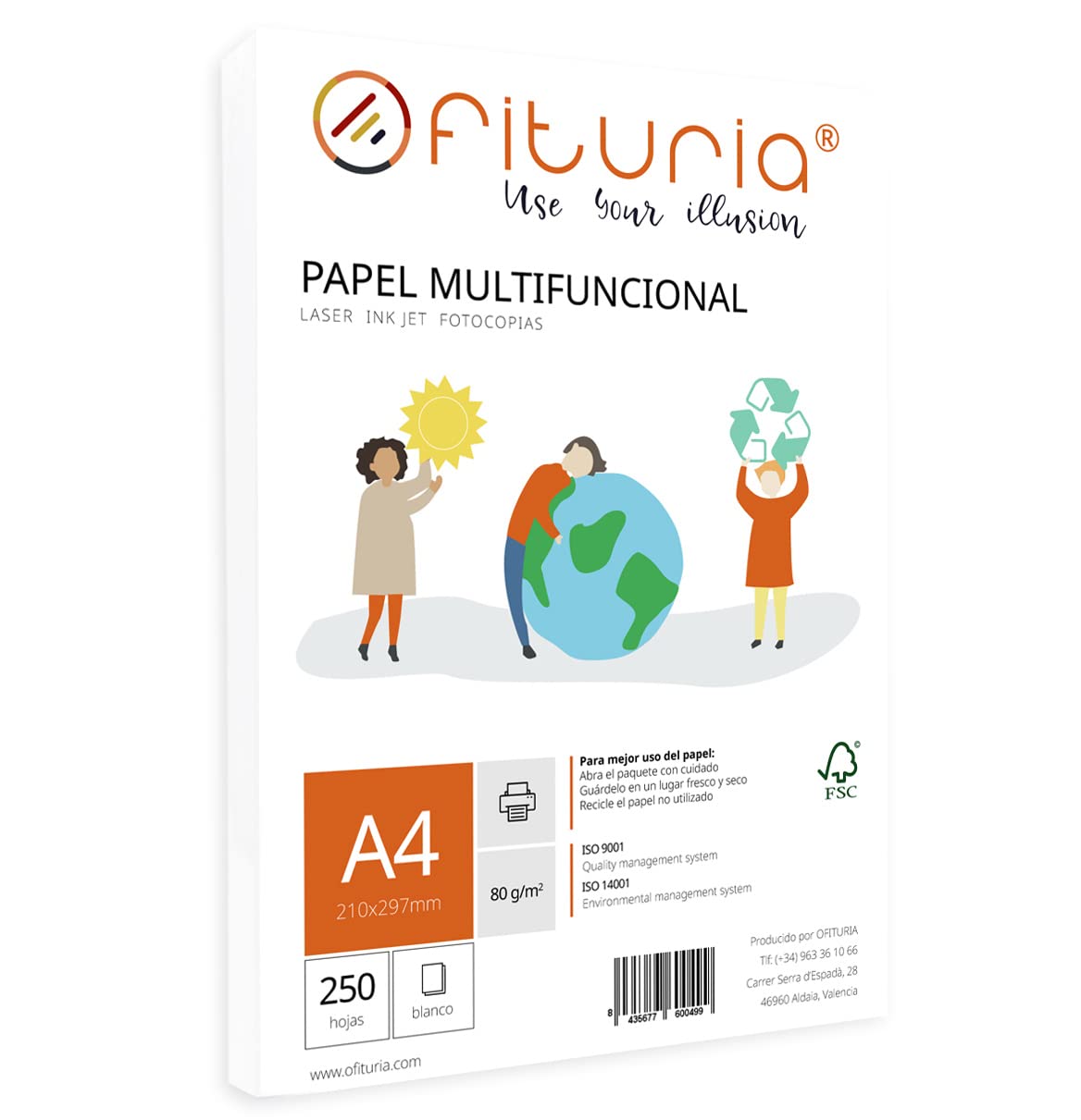 A4 80 g Paper Pack with 250 White Sheets, Multifunctional Paper for School Use and Work Environments, Ideal with Laser, Inkjet or Copier Printers - Ofituria (A4, 250h)