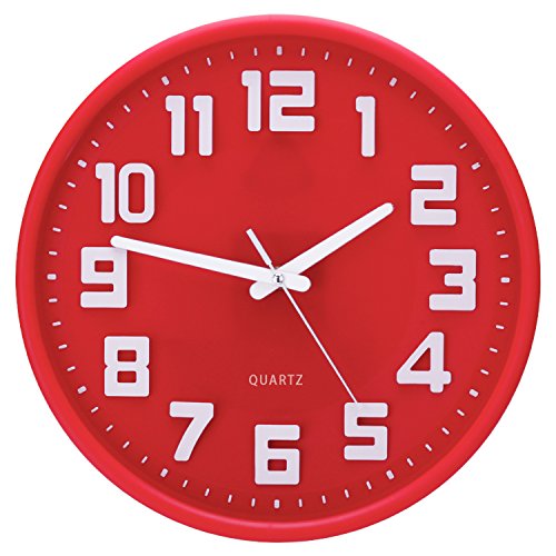Egundo NonTicking Wall Clock 3D Digital Plastic Elegant Red 12 Inches