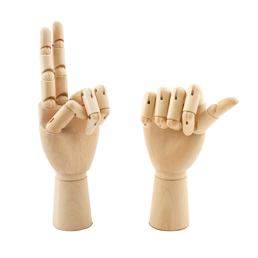 WANDIC Art Mannequin Hand, 2 Pcs Wood Flexible Left and Right Hands Manikin Model for Sketching Home Office Classroom Desk Gift, 7 INCH