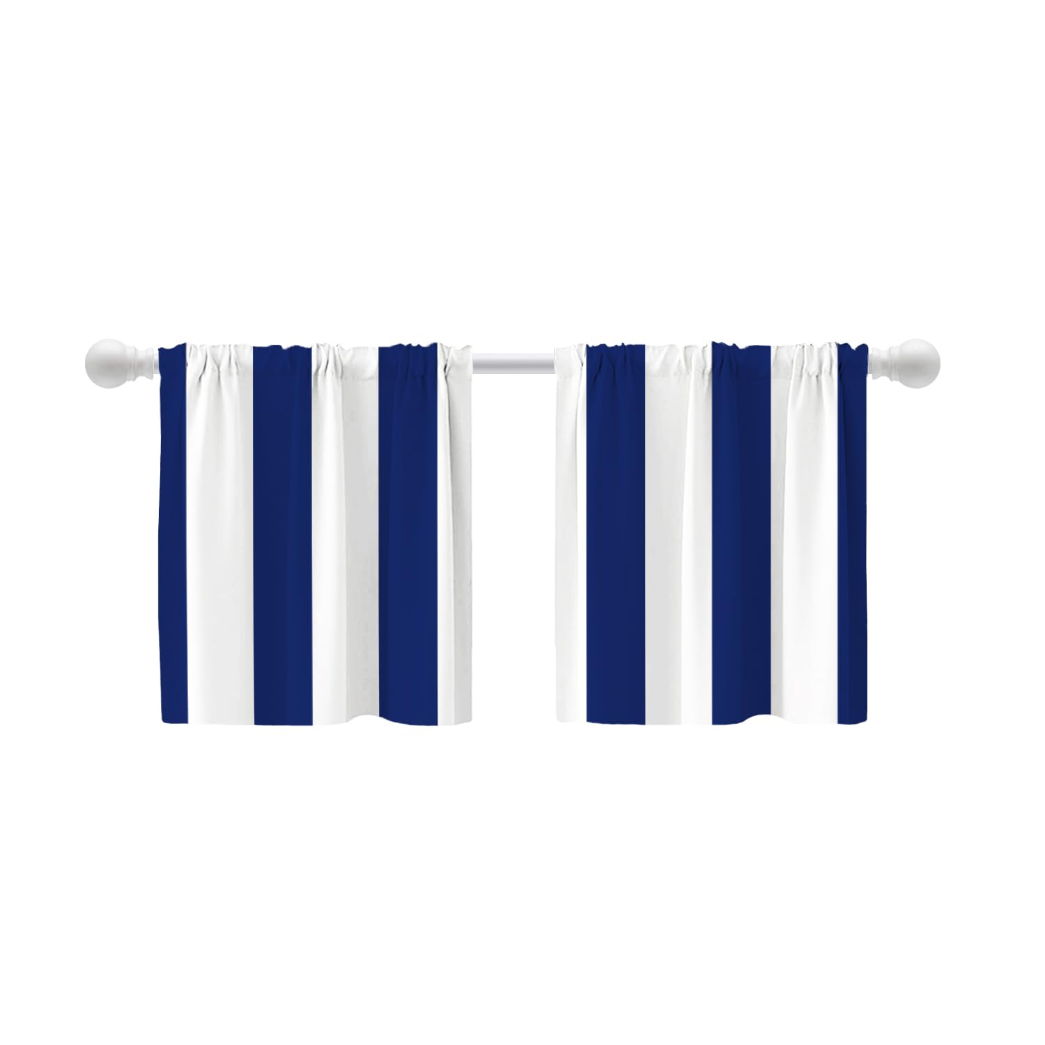Shrahala Navy Blue Striped Tier Curtains for Kitchen Windows, Classic Navy Blue and White Stripe Pattern Tier Curtains for Window Curtain, Café, Laundry, Bedroom 26X24 inch