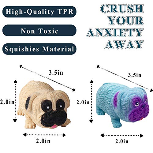 Squishies (2 Pack) Sensory Fidget Toys Set in The Chubby Puppy Pug Shaped for Decompression to Adult and Kids Tear-Resistant Ideal Stress and Anxiety Relief for Kids, Boys and Girls