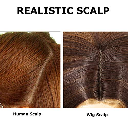 CanLux Body Wave Wig for Women Highlight Synthetic Wig 26 inch Long Curly Full Wig Ombre Brown Wavy Wig Heat Resistant Fiber with Wig Cap