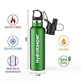Stainless Steel Water Bottle by Hydrokeeper (Green)