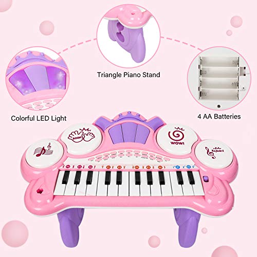 TWFRIC Kids Keyboard Piano Toy, 24 Key Multifunction Electronic Keyboard Piano Musical Instrument Teaching Toys Birthday Christmas Day Gifts for Kids