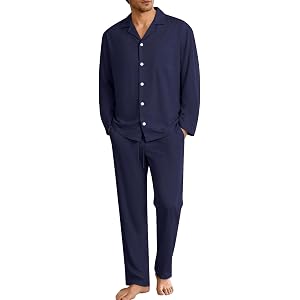 SWOMOG Mens Pajama Set 100% Cotton Pjs Set Long Sleeve Sleepwear Button Down Soft Loungewear Set with Pockets