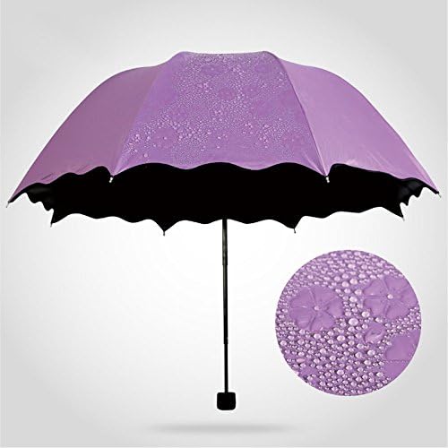 Super Sunscreen 3 Folding Vinyl Sun Umbrella Water Bloom Dual Magic Paraguas For Female (Purple)