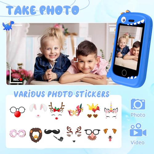 PTHTECHUS Smartphone for Children, Mobile Phone Toy Fairy Tales Audiobooks Telephone Console Portable Educational Electronic Toys, Birthday Gift for Children, Black