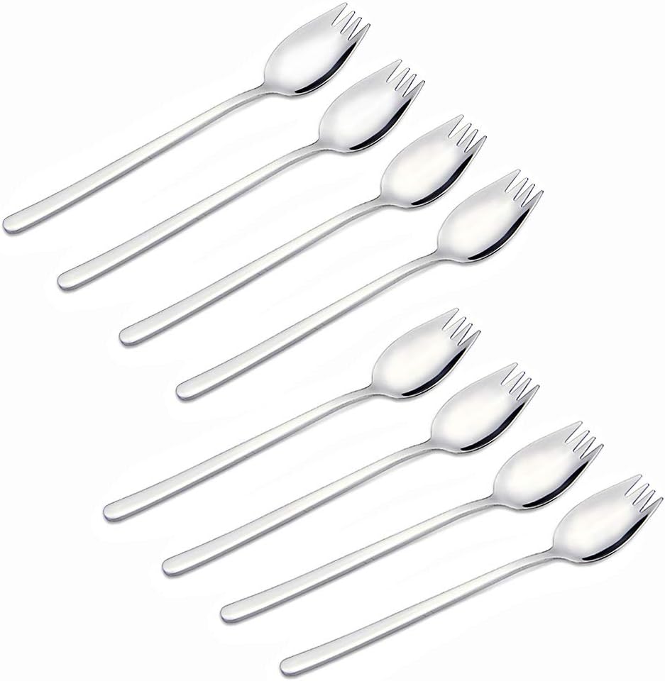 Sporks, 8-Pack YFWOOD 18/10 Stainless Steel Sporks, 7.4 Inches Salad Spoon, Fruit Dessert Fried Rice Pasta Forks