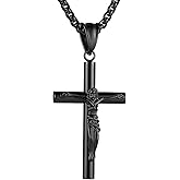 HZMAN Crucifix Necklace Stainless Steel Cross Pendant with 22+2 Chain for Men Women