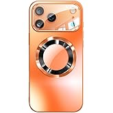 Doulings Magnetic Series Design for iPhone 16 Pro Max Case,[Compatible with MagSafe][Military Drop&Full Camera Lens Protector] Large Window Logo View Dust-Proof Matte Shockproof Cover,Orange