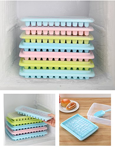 Fangfang Reusable Popsicle Frozen Ice Cream Pop Mold Maker Ice Cube Bin With 33 Ice Cubes (Green)