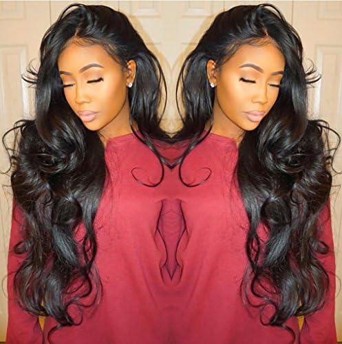 Fyonas Long Natural Wave Lace Front Wigs Synthetic Heat Resistant Fiber Wig for Women Body Wave Free Part Guleless Wig (22-24 Inch,#1B Color)