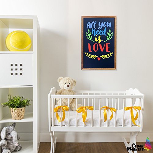 Cedar Markers 17"x11" Chalkboard With Wooden Frame. 100% Non-Porous Erasable Blackboard and Whiteboard For Liquid Chalk Markers. Decorative Bulletin board for Every Event (17x11)
